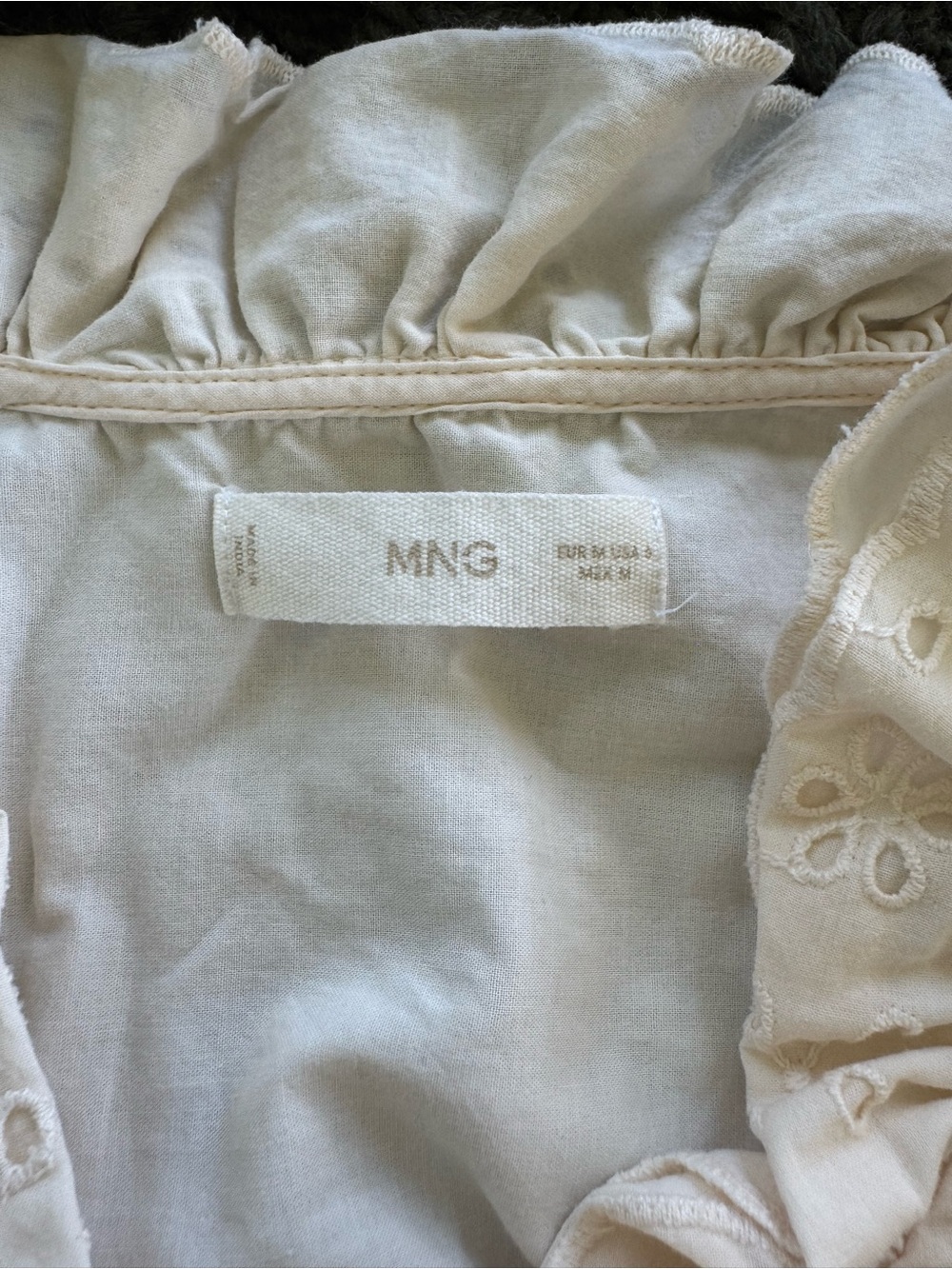 Mango Cream Eyelet Ruffle Front Blouse - Picture 4 of 5